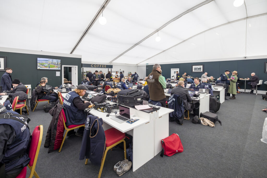 Media centre at cheltenham festival inside GL events UK temporary event structure