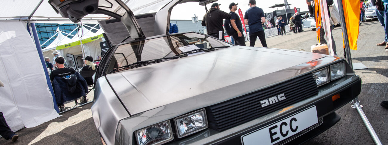 De Lorean at Fully Charged Live, Farnborough. Temporary structures provided by GL events UK