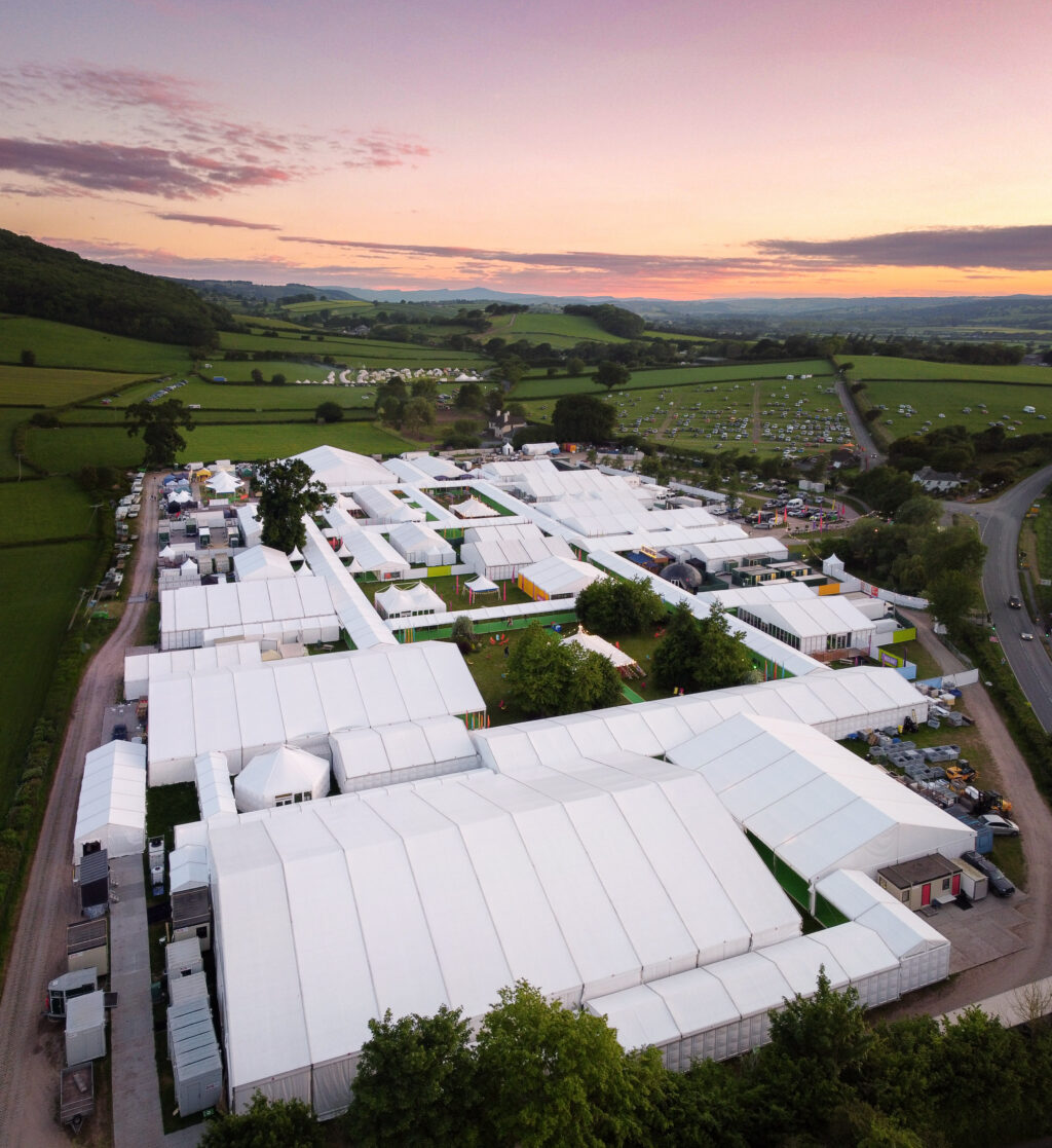 Temporary structures at Hay Festival event village, supplied by GL events UK
