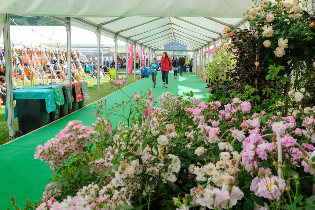 Covered walkway, temporary event village, Hay Festival. Supplied by GL events UK