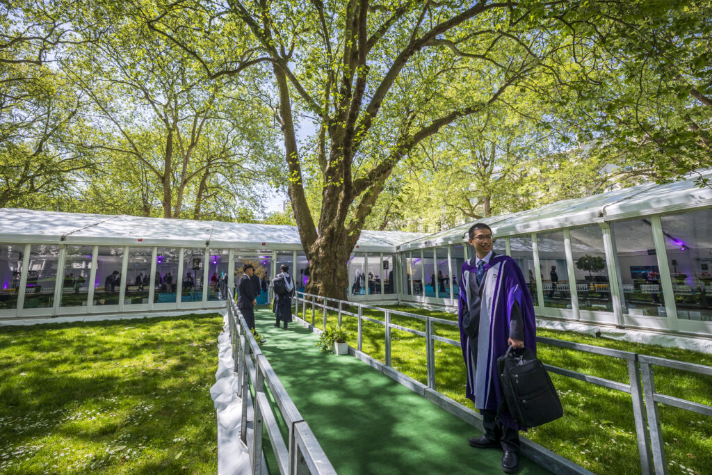 Temporary structure situated in Prince's Gardens, South Kensington, for Imperial College London’s Graduation drinks reception, provided by GL events UK