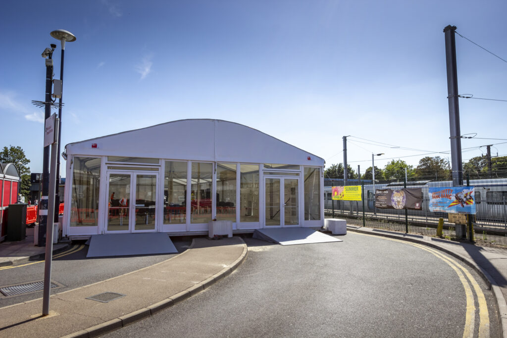 Temporary waiting room LNER Peterborough train station. Temporary structures and seating provided by GL events UK