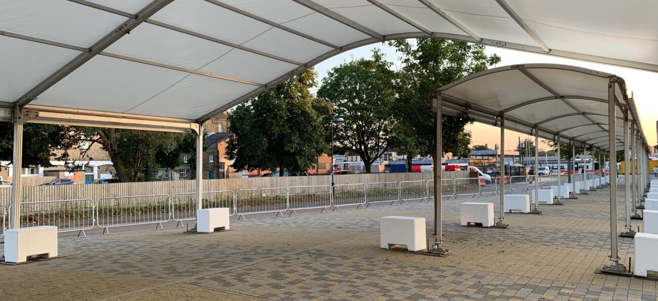 LNER Peterborough train station. Covered walkways provided by GL events UK
