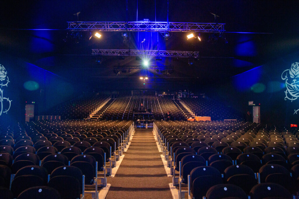 Auditorium at at Orchard West theatre, Dartford. Temporary structure and seating provided by GL events UK