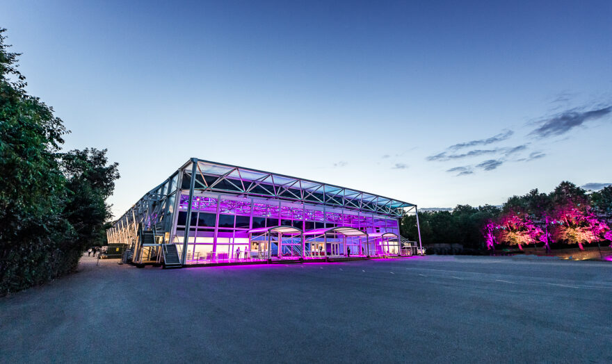 External evening view of Battersea Evolution, event venue available to hire in Battersea Park, London. GL events UK