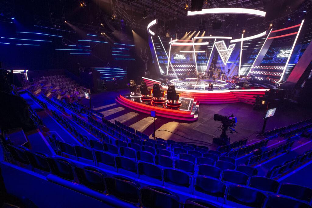 Temporary studio seating for The Voice, supplied by GL events UK