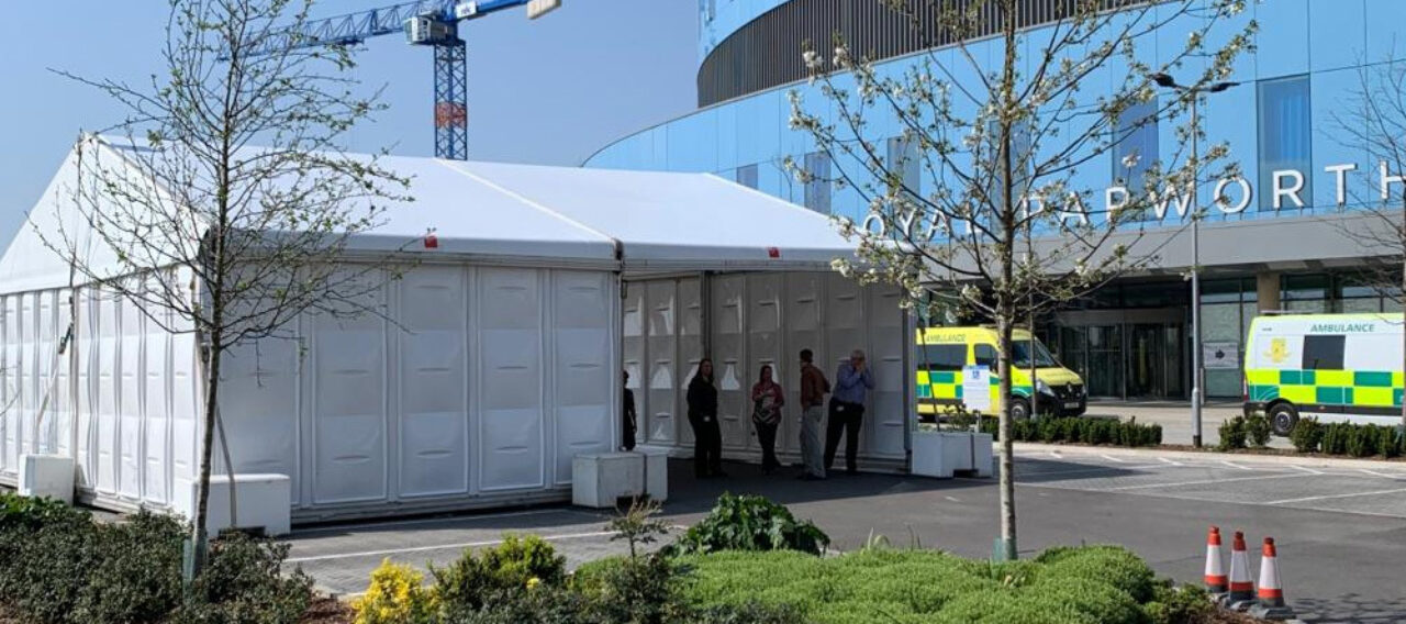 Temporary structure at Royal Papworth hospital, provided by GL events UK