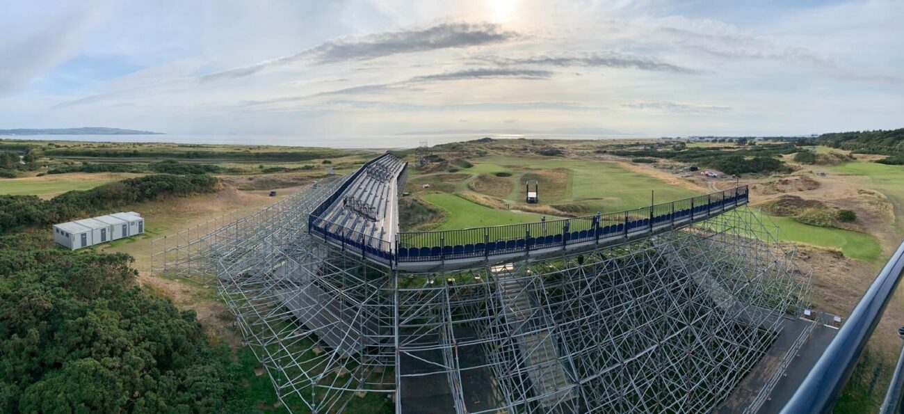 Temporary grandstand seating for the Open Championship at Royal Troon. Designed and delivered by GL events UK.