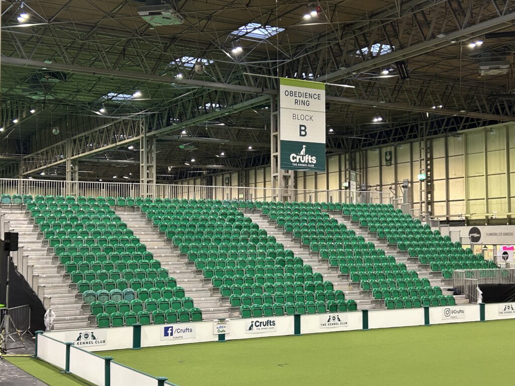 Temporary grandstand seating at Crufts, supplied by GL events UK