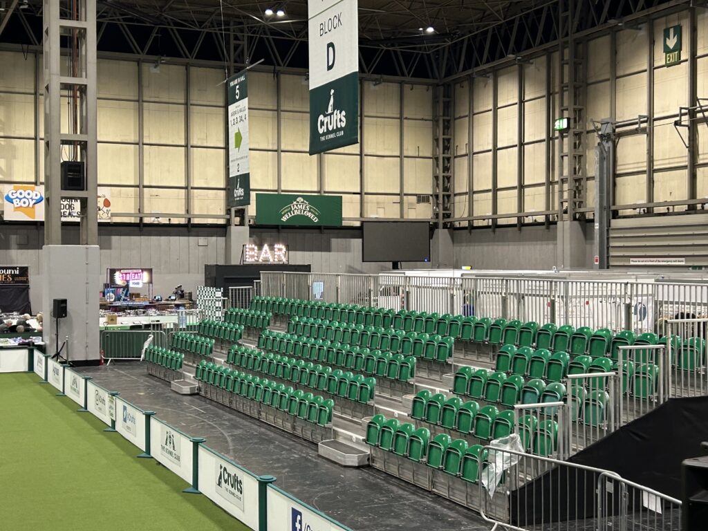 Temporary grandstand seating at Crufts, supplied by GL events UK