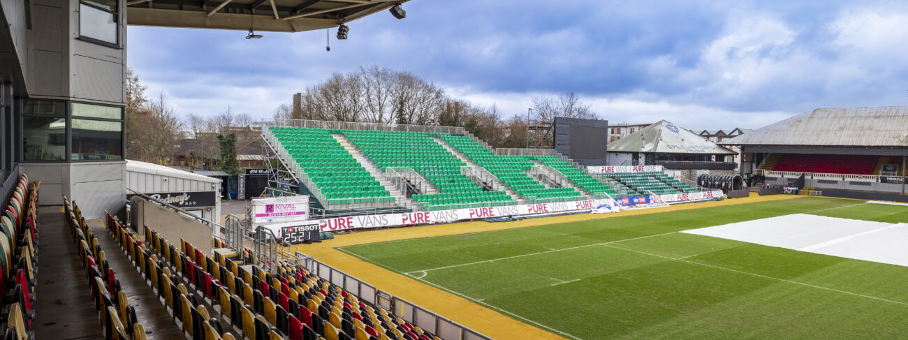 Temporary seating at Newport County's Rodney Parade ground, installed by GL events UK