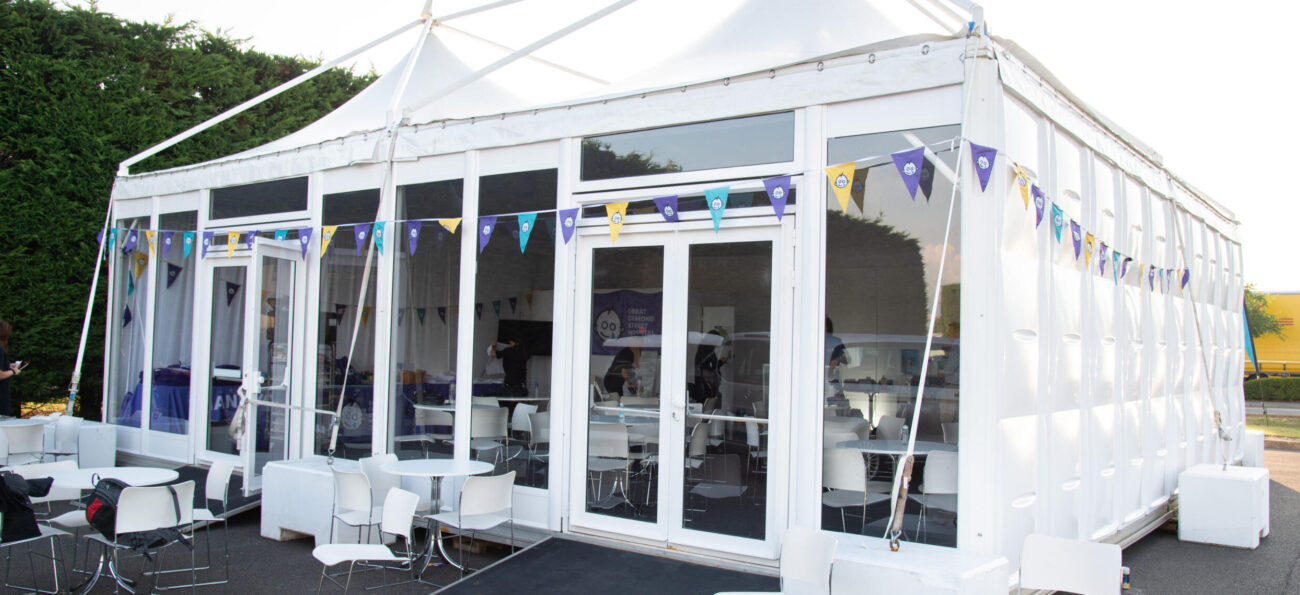 Temporary hospitality structure for GOSH at the British Grand Prix, Silverstone, 2023