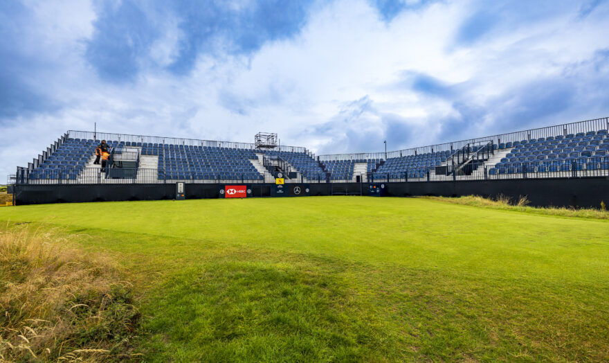 Grandstand seating at The Postage Stamp, Royal Troon, for the R&A Open Championship. Designed and delivered by GL events UK.