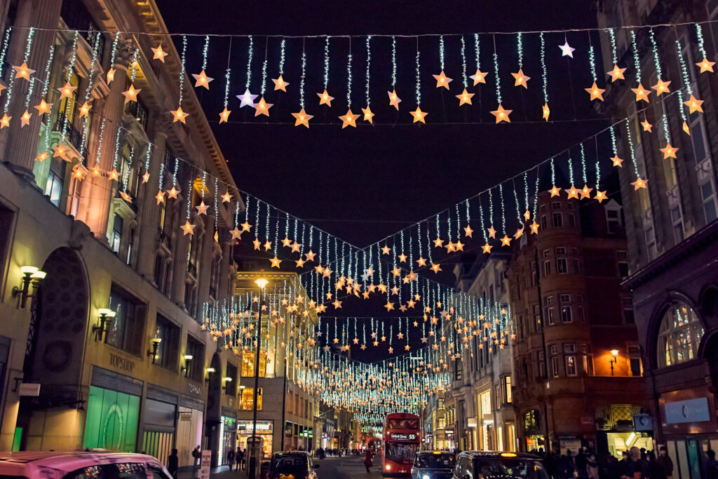 Festive lighting, London, supplied by Field and Lawn
