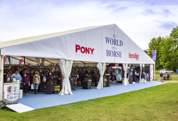 Branded gable on a clearspan marquee installed at Burghley horse trials by GL events UK