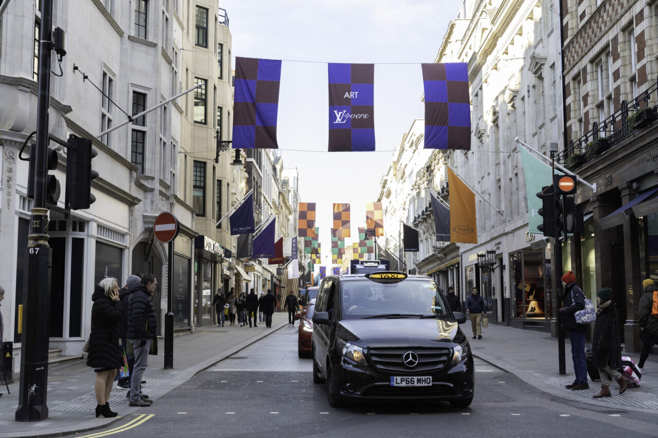 Louis Vuitton Flags, London, supplied by Field and Lawn