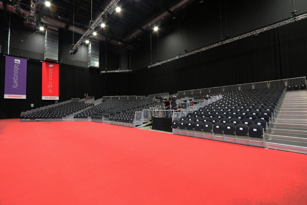 Labour party empty grandstand seating installation by GL events UK