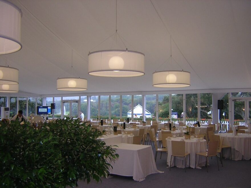 Lighting installation in temporary structure at Volvo Masters event