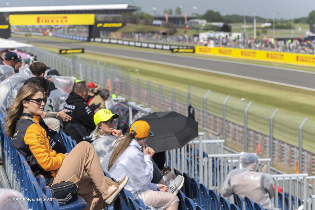 Spectators at Silverstone F1. Temporary seating and structures provided by GL events UK