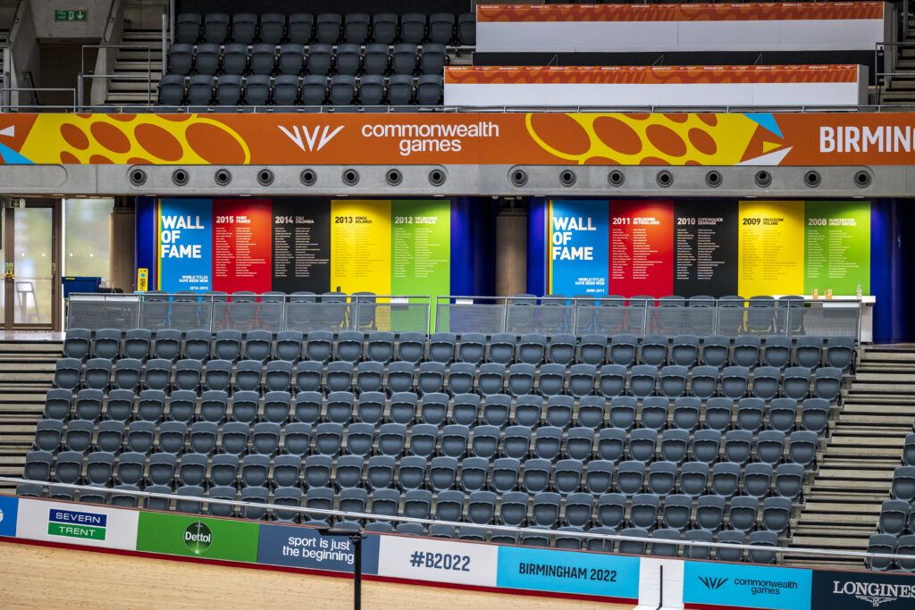 Overlay and temporary seating at Birmingham 2022 Commonwealth Games, Lee Valley, provided by GL events UK