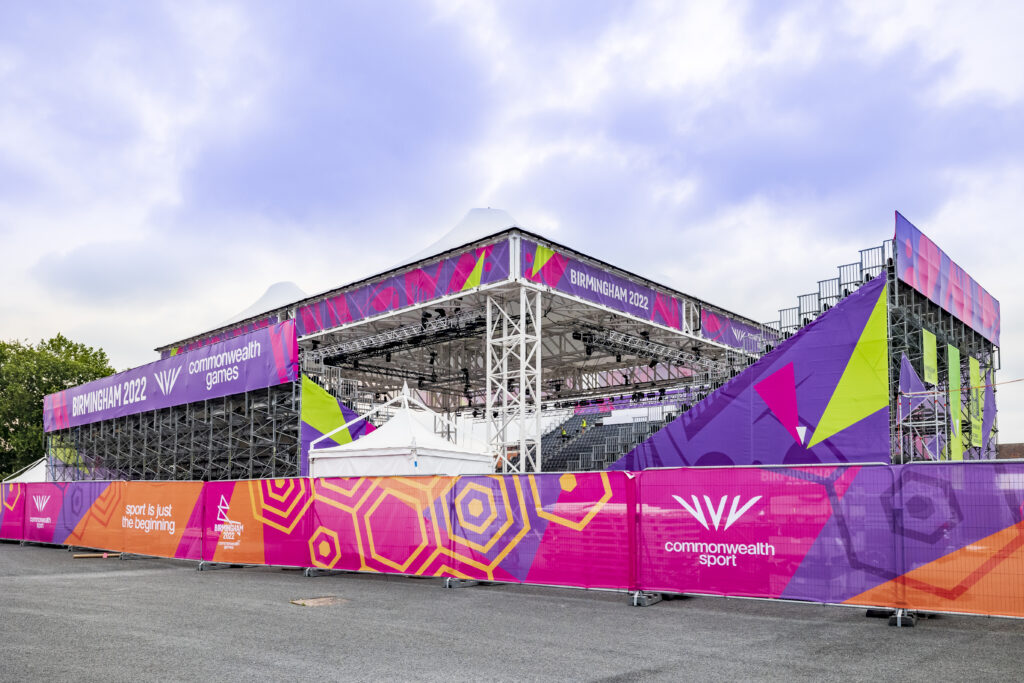 Beach Volleyball and basketball at Smithfield, Birmingham 2022 Commonwealth Games. Overlay provided by GL events UK