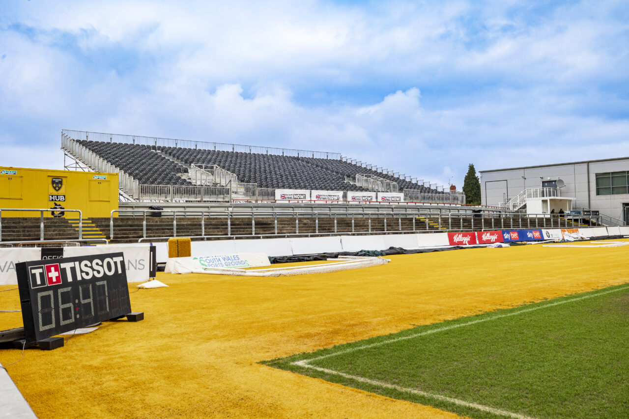 Temporary grandstand seating at Newport Rodney Parade Stadium. Provided by GL events UK