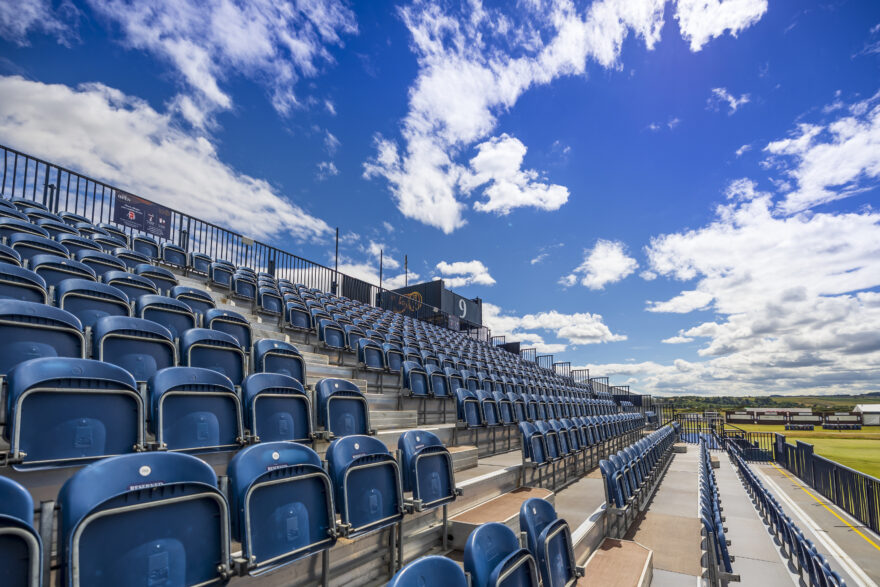 Camera platform and temporary seating at The Open, St Andrews, provided by GL events UK