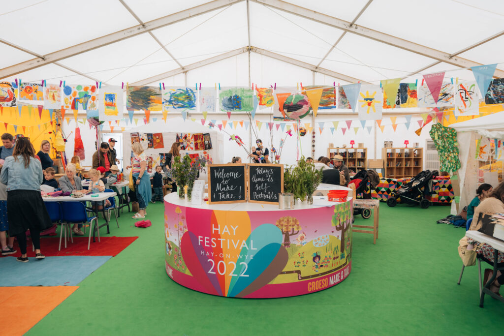 Interior of a GL events UK structure at Hay Literary Festival 2023