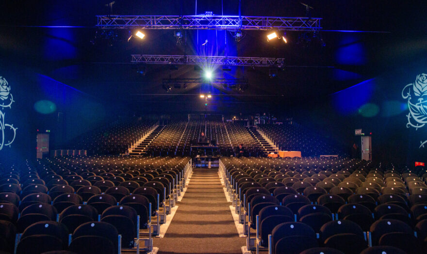 Temporary theatre at Orchard West, Dartford. Structures, staging, seating and all facilities provided by GL events UK
