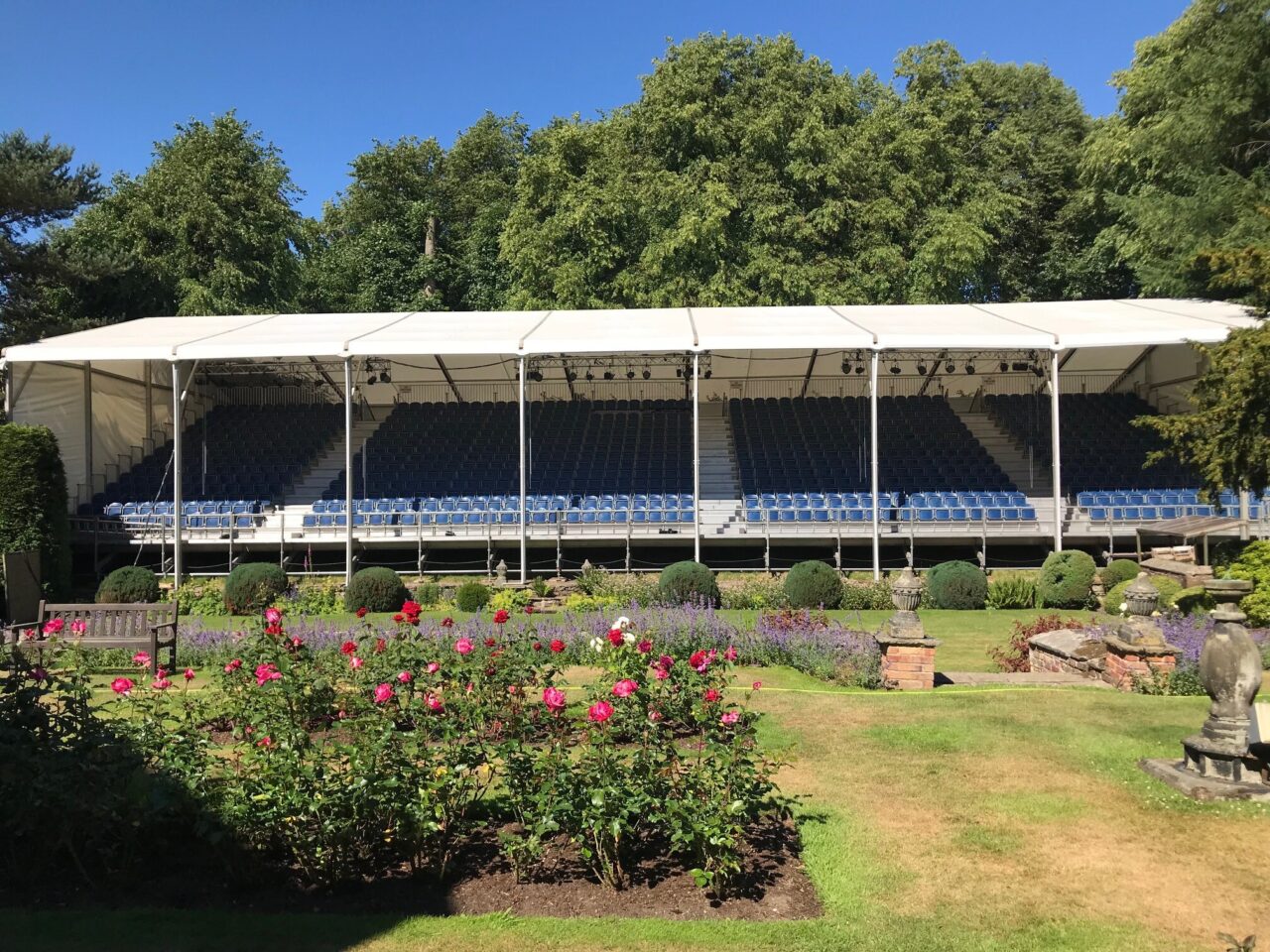 Temporary tiered seating grandstand at Gawsworth, provided by GL events UK